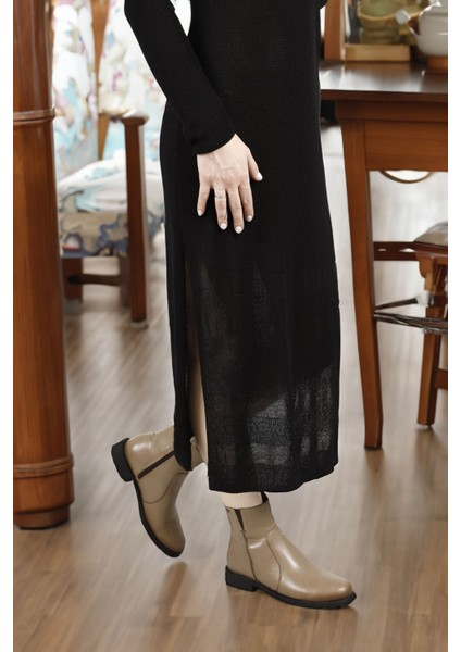 Gön Hakiki Deri Yuvarlak Burun Topuklu Kauçuk Taban Fermuarlı Kadın Günlük Bot 47408 fiyatları