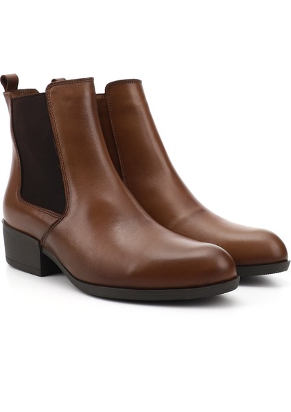 Kadın Taba Antik Fermuarlı Kalın Topuklu Hakiki Deri Chelsea Bot modelleri
