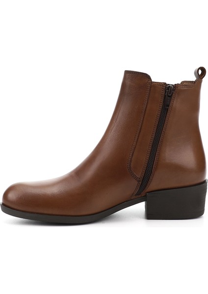 Kadın Taba Antik Fermuarlı Kalın Topuklu Hakiki Deri Chelsea Bot fırsatları