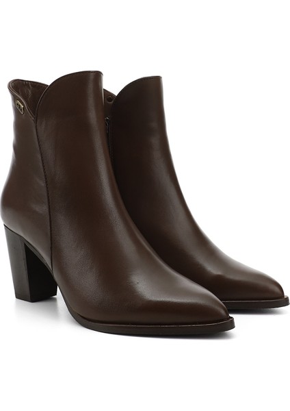 Kadın Kahve Antik Fermuarlı Sivri Burun Hakiki Deri Bot modelleri