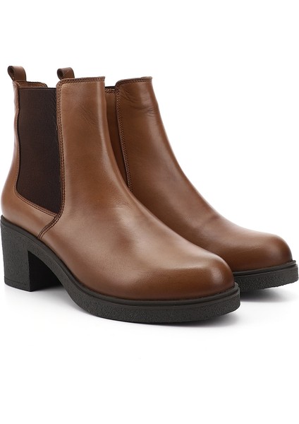 Kadın Taba Antik Fermuarlı Kalın Topuklu Hakiki Deri Chelsea Bot fiyatları