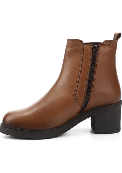 Kadın Taba Antik Fermuarlı Kalın Topuklu Hakiki Deri Chelsea Bot modelleri