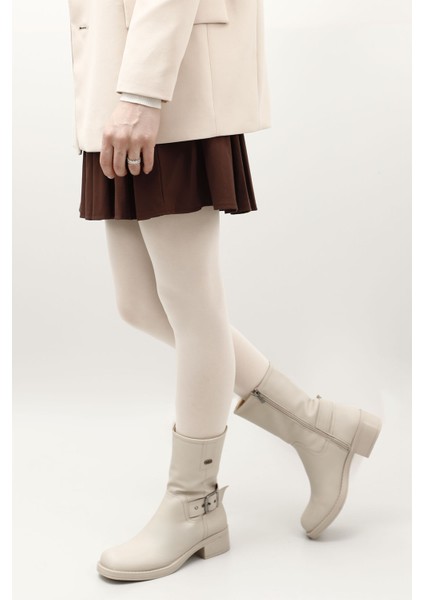 Kadın Ten Fermuarlı Küt Burun Kalın Topuklu Biker Bot fiyatları