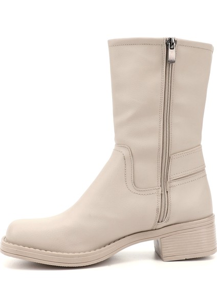 Kadın Ten Fermuarlı Küt Burun Kalın Topuklu Biker Bot fırsatları