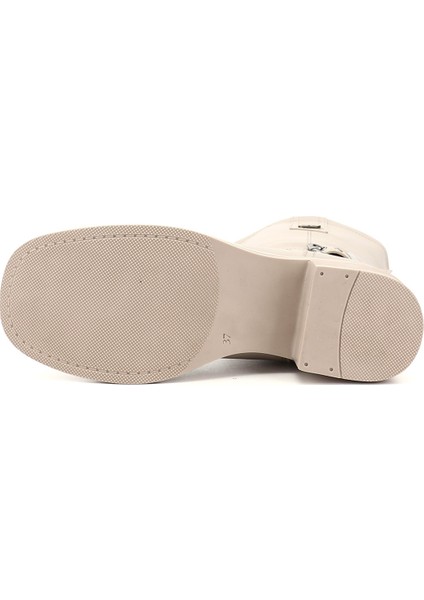 Kadın Ten Fermuarlı Küt Burun Kalın Topuklu Biker Bot indirimleri