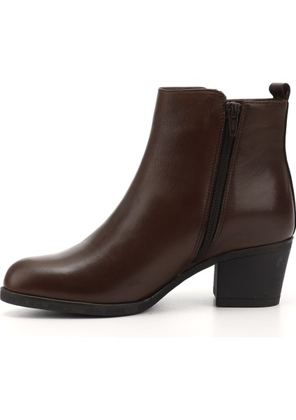 Kadın Kahve Fermuarlı Kalın Topuklu Hakiki Deri Bot modelleri
