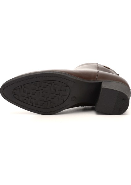 Kadın Kahve Fermuarlı Kalın Topuklu Hakiki Deri Bot fırsatları