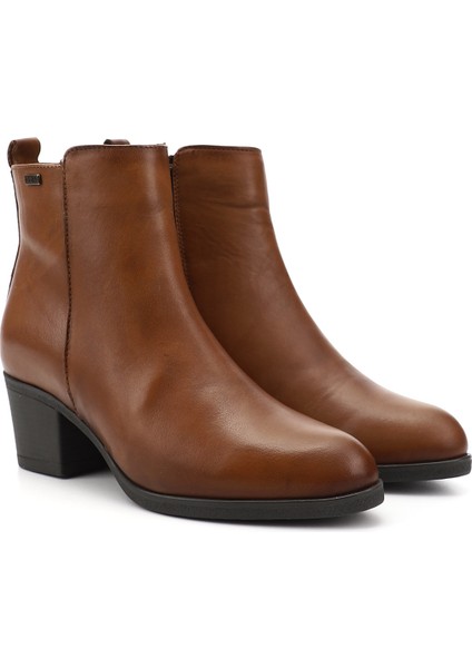 Kadın Taba Antik Fermuarlı Kalın Topuklu Hakiki Deri Bot modelleri