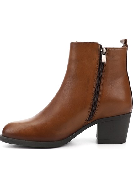 Kadın Taba Antik Fermuarlı Kalın Topuklu Hakiki Deri Bot fırsatları