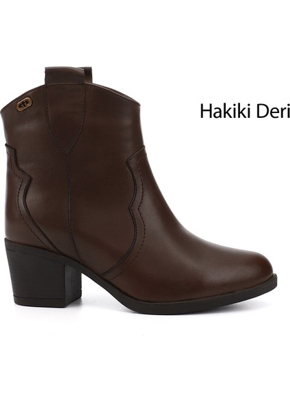 Gön Deri Sivri Burun Topuklu Western Kovboy Kadın Günlük Bot 52432