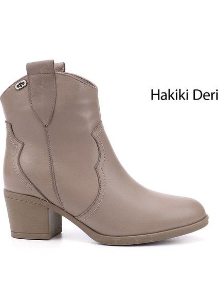 Gön Hakiki Deri Sivri Burun Topuklu Western Kovboy Kadın Günlük Bot 52432