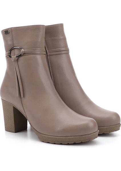 Kadın Bej Fermuarlı Kalın Topuklu Hakiki Deri Bot fiyatları