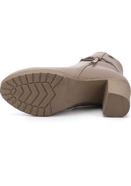 Kadın Bej Fermuarlı Kalın Topuklu Hakiki Deri Bot fırsatları