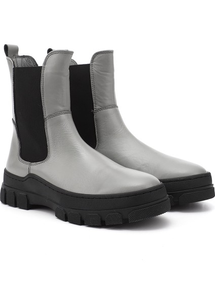 Kadın Gri Kauçuk Taban Hakiki Deri Chelsea Bot modelleri