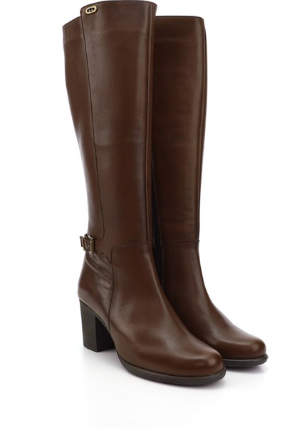 Gön Hakiki Deri Yuvarlak Burun Kauçuk Taban Topuklu Fermuarlı Tokalı Kadın Çizme 46501 modelleri