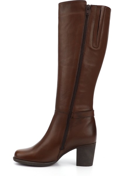 Gön Hakiki Deri Yuvarlak Burun Kauçuk Taban Topuklu Fermuarlı Tokalı Kadın Çizme 46501 fırsatları