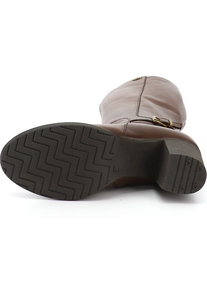 Gön Hakiki Deri Yuvarlak Burun Kauçuk Taban Topuklu Fermuarlı Tokalı Kadın Çizme 46501 indirimleri