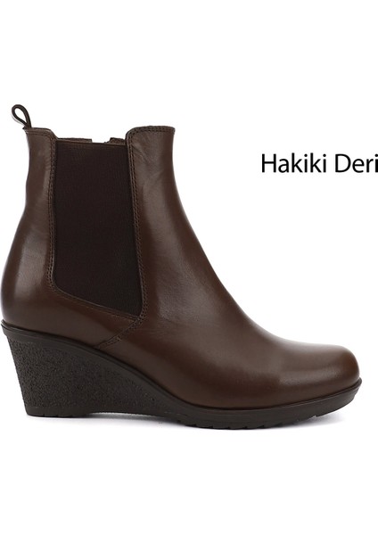 Kadın Kahve Antik Fermuarlı Dolgu Topuklu Hakiki Deri Chelsea Bot
