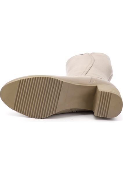 Kadın Bej Fermuarlı Kalın Topuklu Hakiki Deri Çizme fırsatları