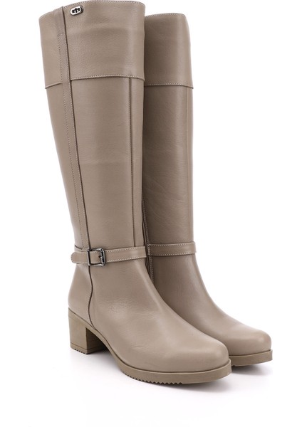 Kadın Bej Fermuarlı Kalın Topuklu Hakiki Deri Çizme fiyatları