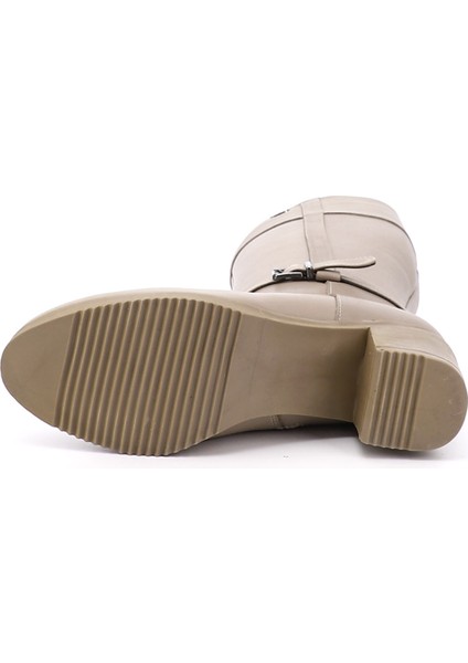 Kadın Bej Fermuarlı Kalın Topuklu Hakiki Deri Çizme fırsatları