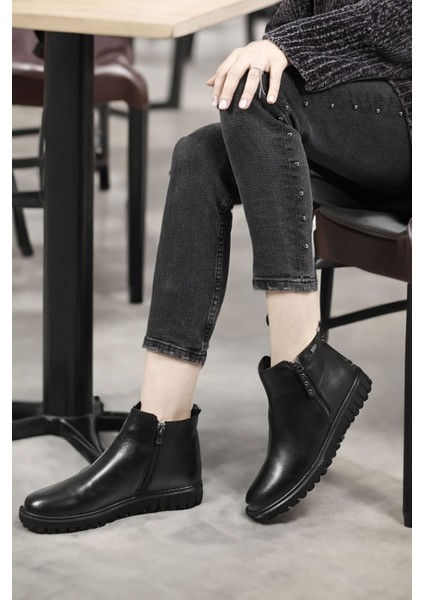 Kadın Siyah Floter Çift Fermuarlı Termo Taban Hakiki Deri Bot fiyatları