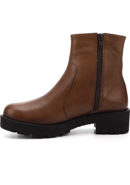 Kadın Taba Antik Fermuarlı Kalın Topuklu Hakiki Deri Bot fırsatları