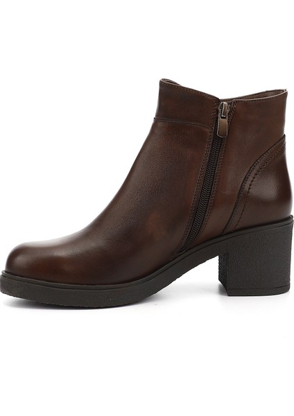 Kadın Kahve Antik Fermuarlı Kalın Topuklu Hakiki Deri Bot fırsatları