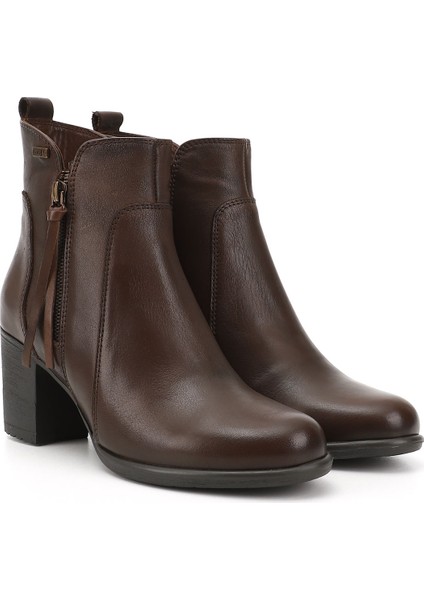 Kadın Koyu Kahve Fermuarlı Kalın Topuklu Hakiki Deri Bot fiyatları