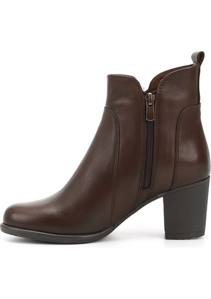 Kadın Koyu Kahve Fermuarlı Kalın Topuklu Hakiki Deri Bot modelleri