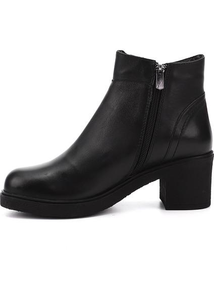 Kadın Siyah Fermuarlı Kalın Topuklu Hakiki Deri Bot fırsatları