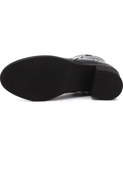 Kadın Siyah Fermuarlı Kalın Topuklu Hakiki Deri Bot indirimleri