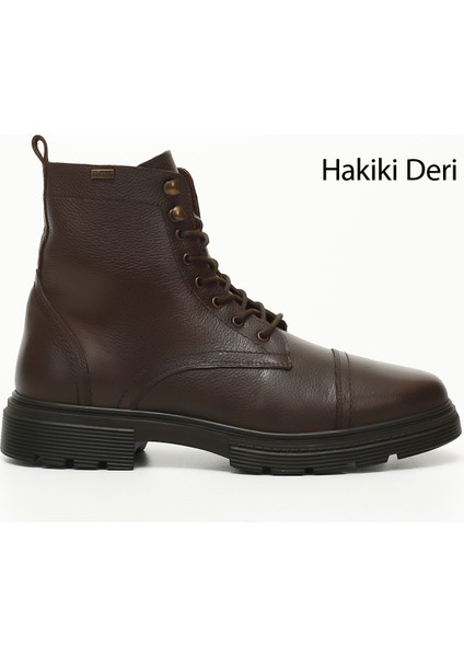 Koyu Kahve Gön Hakiki Deri Fermuarlı Bağcıklı Erkek Postal Bot 81501