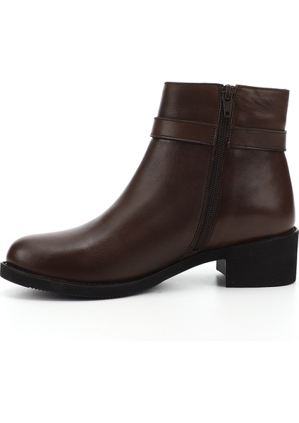Kadın Kahve Antik Fermuarlı Kalın Topuklu Hakiki Deri Bot modelleri