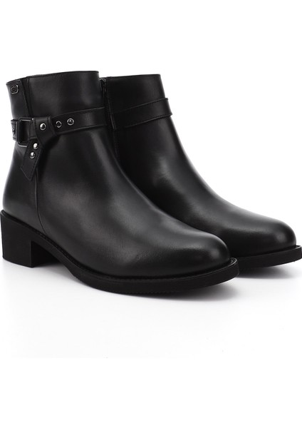 Kadın Siyah Fermuarlı Kalın Topuklu Hakiki Deri Bot fiyatları