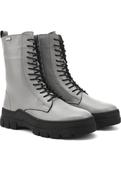 Kadın Gri - Gri Fermuarlı Kauçuk Taban Hakiki Deri Postal Bot modelleri