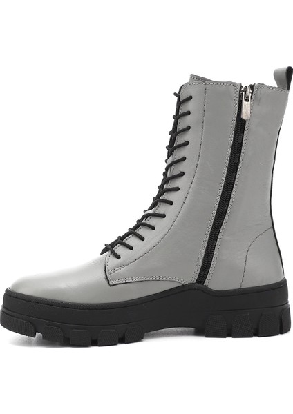 Kadın Gri - Gri Fermuarlı Kauçuk Taban Hakiki Deri Postal Bot fırsatları