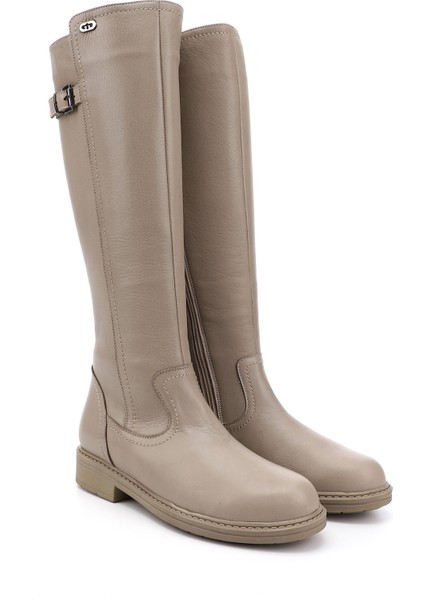 Kadın Bej Fermuarlı Kauçuk Taban Hakiki Deri Çizme fiyatları