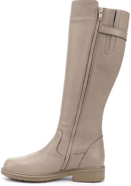 Kadın Bej Fermuarlı Kauçuk Taban Hakiki Deri Çizme modelleri