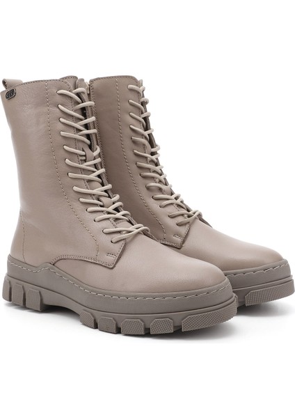 Kadın Bej Fermuarlı Kauçuk Taban Hakiki Deri Postal Bot fiyatları
