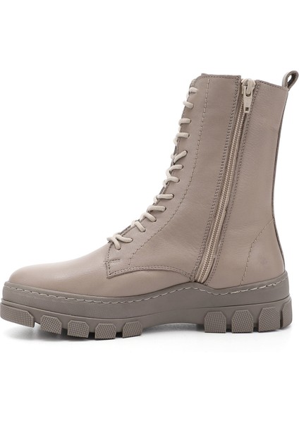 Kadın Bej Fermuarlı Kauçuk Taban Hakiki Deri Postal Bot modelleri