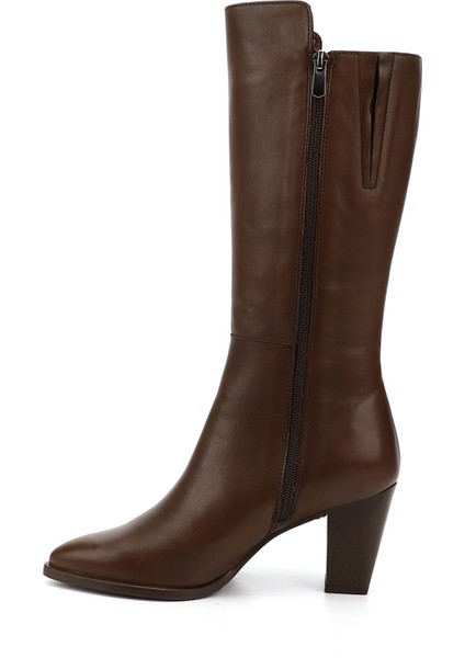 Kadın Kahve Sivri Burun Kalın Topuklu Hakiki Deri Çizme fırsatları