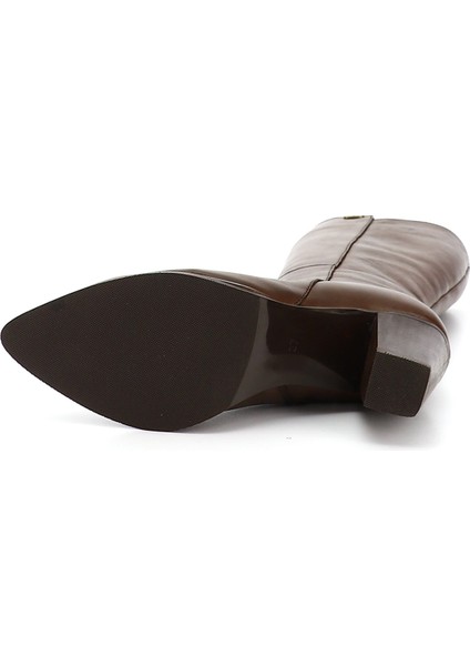 Kadın Kahve Sivri Burun Kalın Topuklu Hakiki Deri Çizme indirimleri