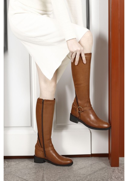 Kadın Taba Antik Fermuarlı Kalın Topuklu Hakiki Deri Çizme fiyatları