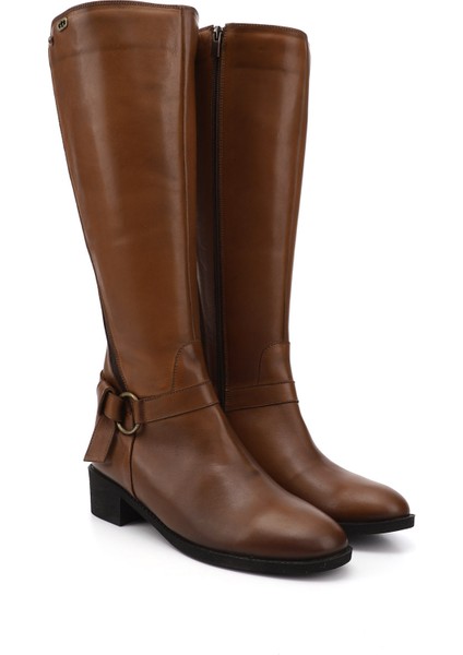 Kadın Taba Antik Fermuarlı Kalın Topuklu Hakiki Deri Çizme modelleri