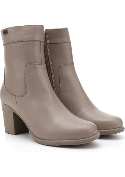 Kadın Bej Fermuarlı Kalın Topuklu Hakiki Deri Bot fiyatları