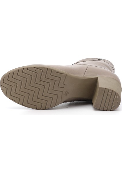 Kadın Bej Fermuarlı Kalın Topuklu Hakiki Deri Bot fırsatları