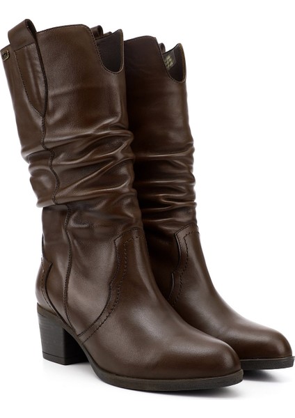 Kadın Kahve Antik Kalın Topuklu Körüklü Hakiki Deri Çizme fiyatları