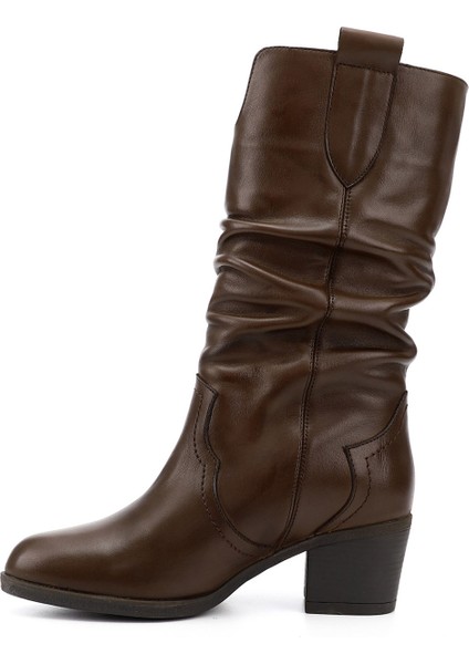 Kadın Kahve Antik Kalın Topuklu Körüklü Hakiki Deri Çizme modelleri