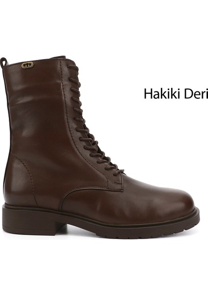 Kadın Kahve Fermuarlı Hakiki Deri Postal Bot